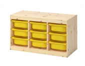 Комбинация д/хранения+контейнеры, 930x440x520 мм, массив, светлая беленая сосна/желтый