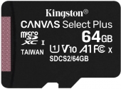 Флеш карта microSDXC UHS-I KINGSTON Canvas Select Plus 64 ГБ, 100X, Class 10, SDCS2/64GBSP, 1 шт.