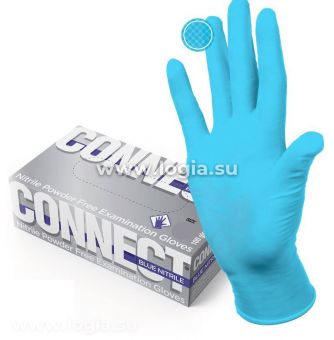 Перчатки смотровые нитриловые CONNECT, голубые, 50 пар (100 штук), размер M