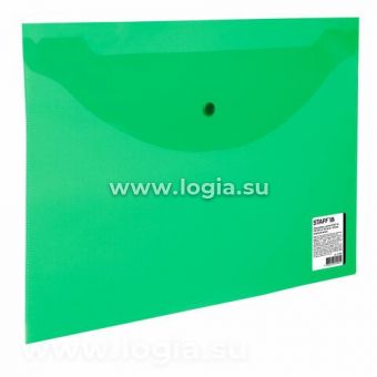 Папка-конверт с кнопкой STAFF, А4, до 100 листов, прозрачная, зеленая 0,15 мм, 270468, 120мкм