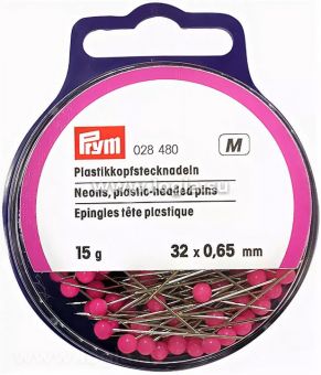 Булавки с пластиковой головкой Prym 028480 сталь 15 г розовый неон