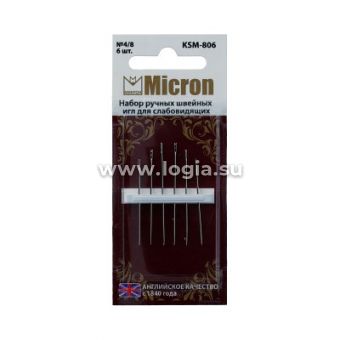 Иглы для шитья ручные Micron KSM-806 набор швейных игл для слабовидящих 6 шт.