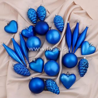 Набор украшений пластик 24 шт "Глянец сердце" синий