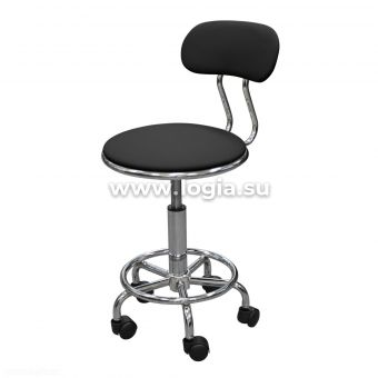 Кресло лабораторное КР04, кольцо-опора для ног, колеса, спинка, черный