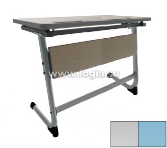 Стол ученический Оптима 2-местный регулируемый по высоте и углу наклона столешницы, Р/Г 5-7, пенал, литая кромка, круглые углы, серый/голубой